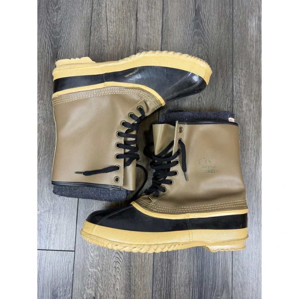 Sorel Vintage Caribou Pac Boots Tan Black Size 12 Winter Snow Waterproof Mens